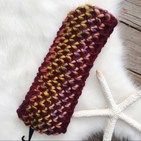 MM BOUTIQUE Chunky Cable Knit Headband Burgundy/Orange OS - Picture 3 of 3